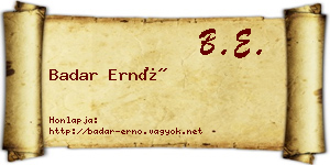 Badar Ernő névjegykártya